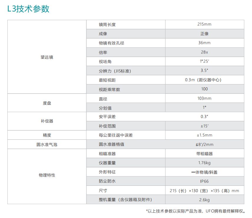 UFO L3 磁阻尼光學水準儀_水準儀_光學水準儀技術參數(shù)